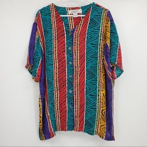 Katy D Vintage Button Front Blouse Colorful